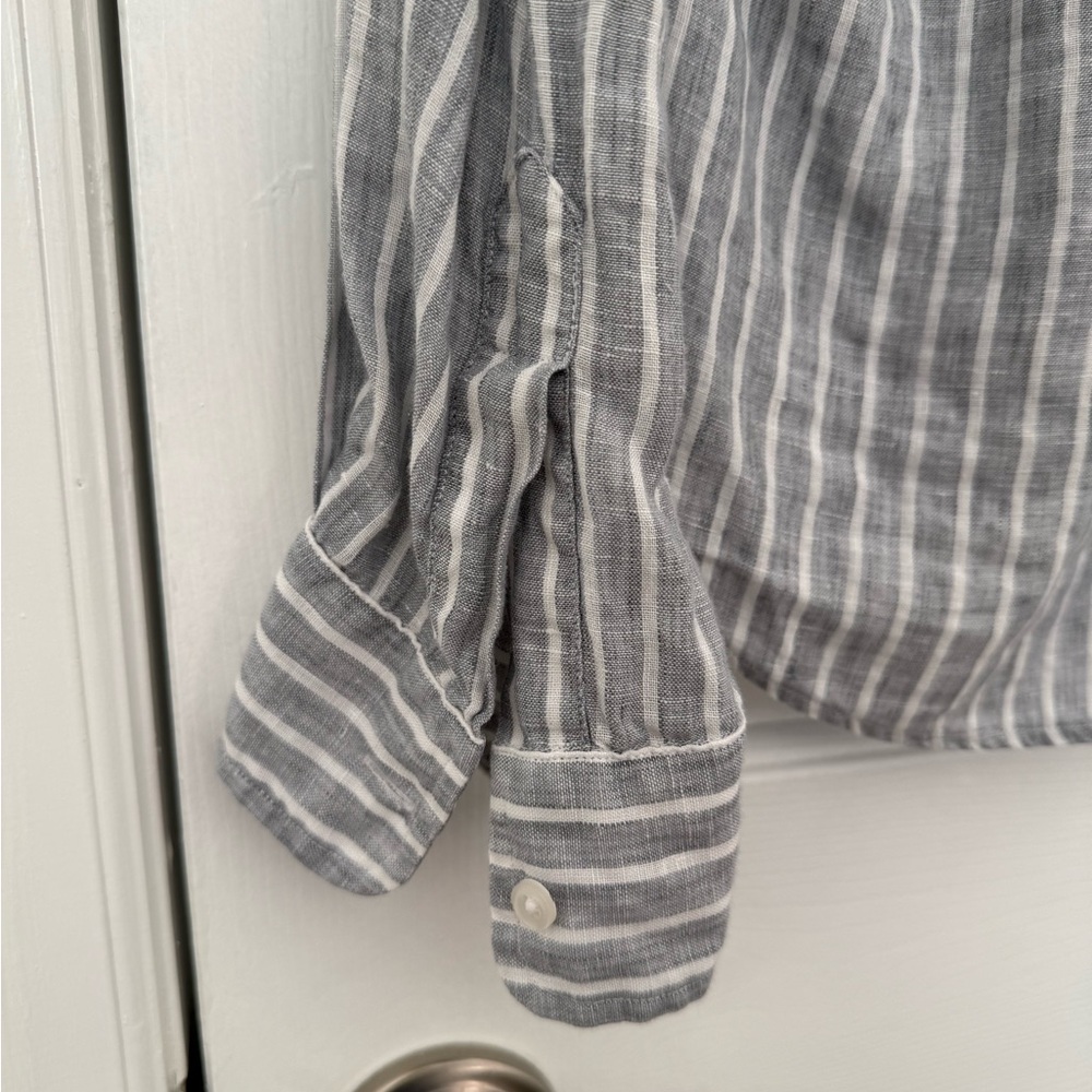 Frank & Eileen | Barry Shirt | Size M | 100% Linen | Grey / White stripe - Picture 7 of 11